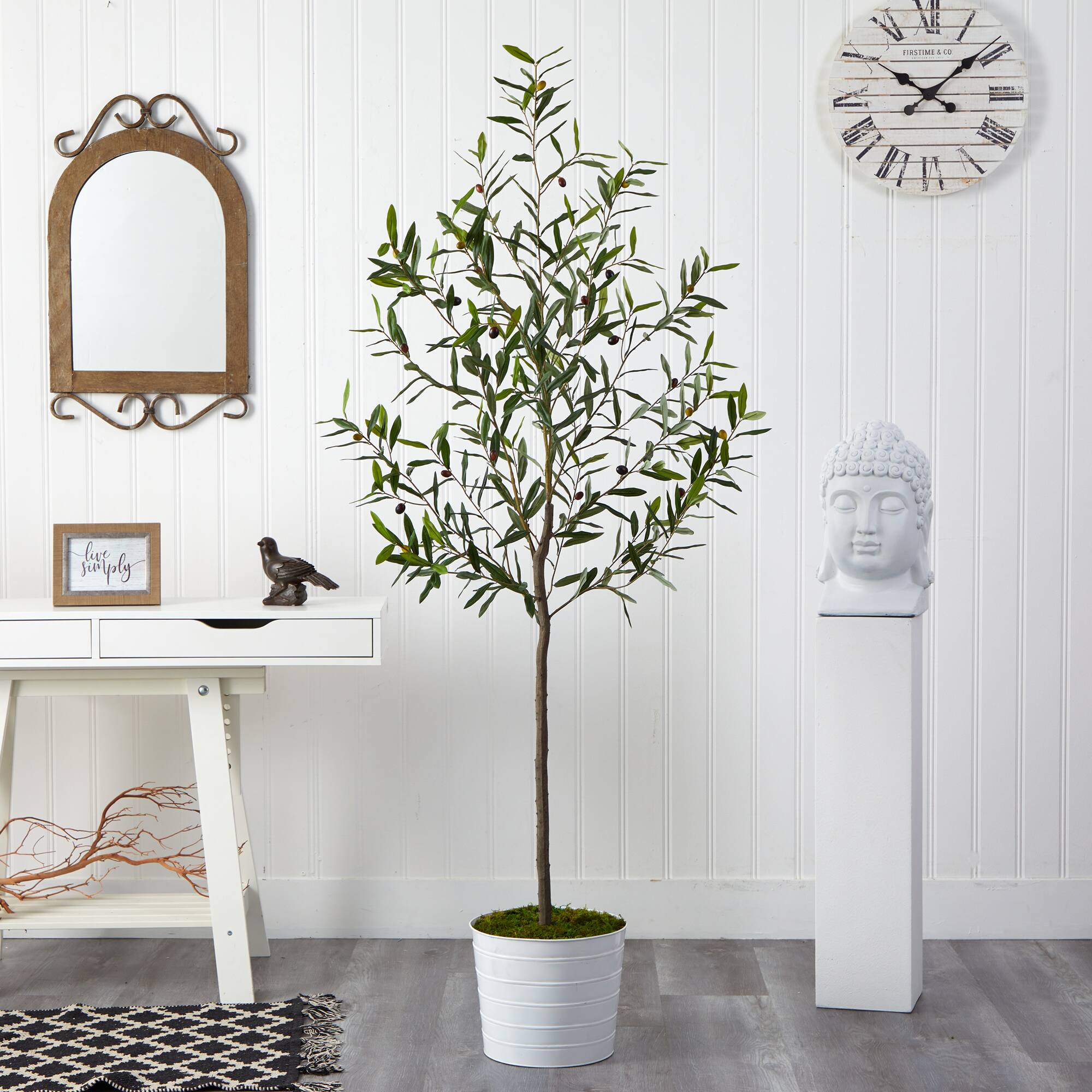 6ft. Olive Artificial Tree in White Tin Planter